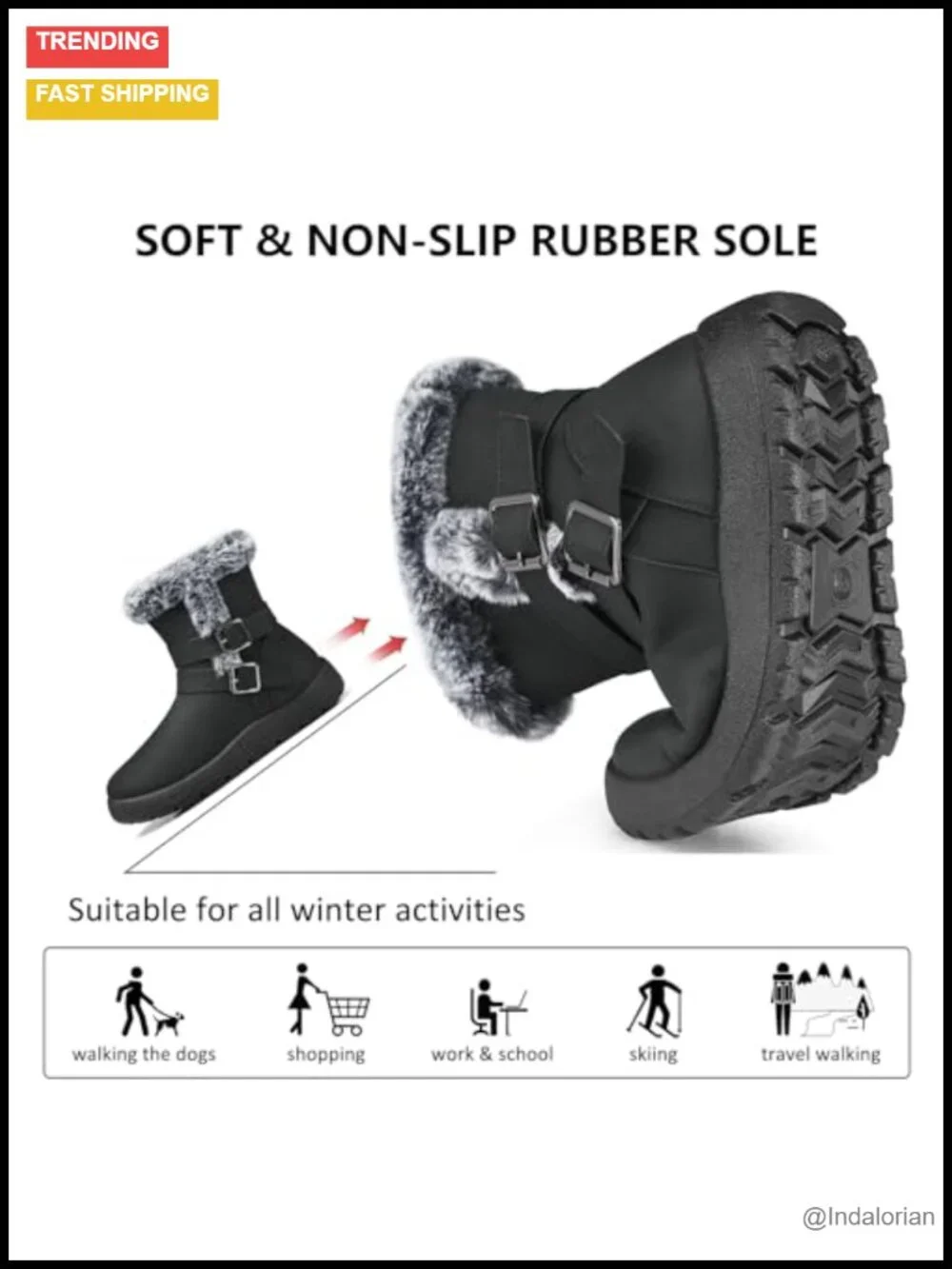 Fur Lined Waterproof Snow Boots Ankle Booties with Side Zipper